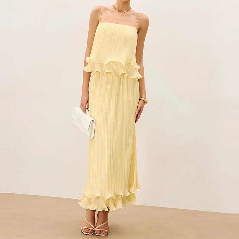 Eenvoudige Mode Effen Geribbelde Tweedelige Set Vrouwen Sexy Slash Hals Sling Top & Lange Rokken Outfit Nieuwe Zomer Mouwloos Hol Pak