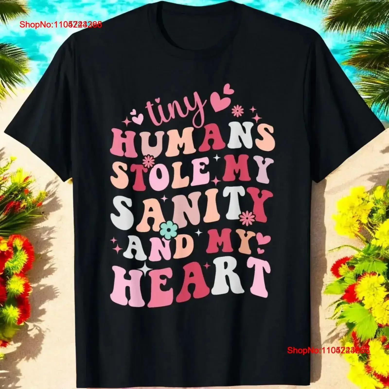 

Valentine's groovy tiny humans stole my sanity and heart T Shirt vintage Washed Top For Everyday Wear Stylish Soft Stretched
