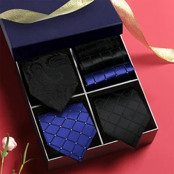 Corbata de lujo para hombre, 3 juegos en caja de regalo, pañuelo de corbata a rayas de Cachemira para hombre, accesorios de ropa Formal de boda Gravata