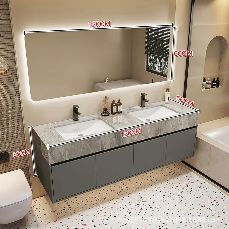 Bathroom Cabinet Vanity with Ceramic Basin, Floating Solid Wood Bathroom Vanity with Half Side Cabinet with Striped Door Panel