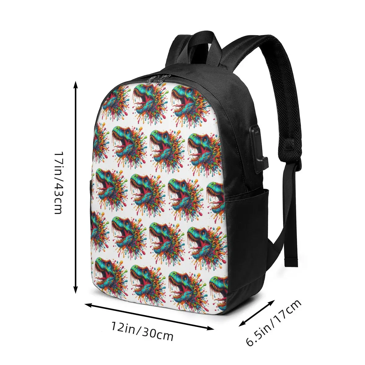 Dinosaur Colorful Graffiti Print Backpack Travel Notebook Bag Computer College Student School Bag Laptop Shoulder Bags Men Women