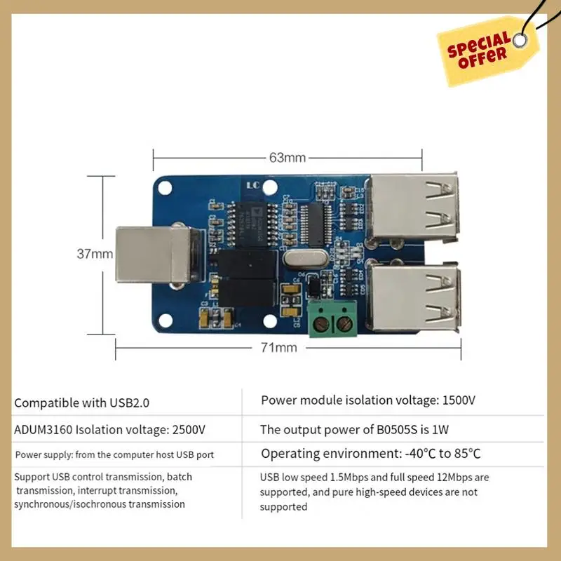 ADUM4160 USB-изолятор аудиосигнала 1,5 Мбит/с 12 Мбит/с 4XUSB Изолятор питания цифрового сигнала