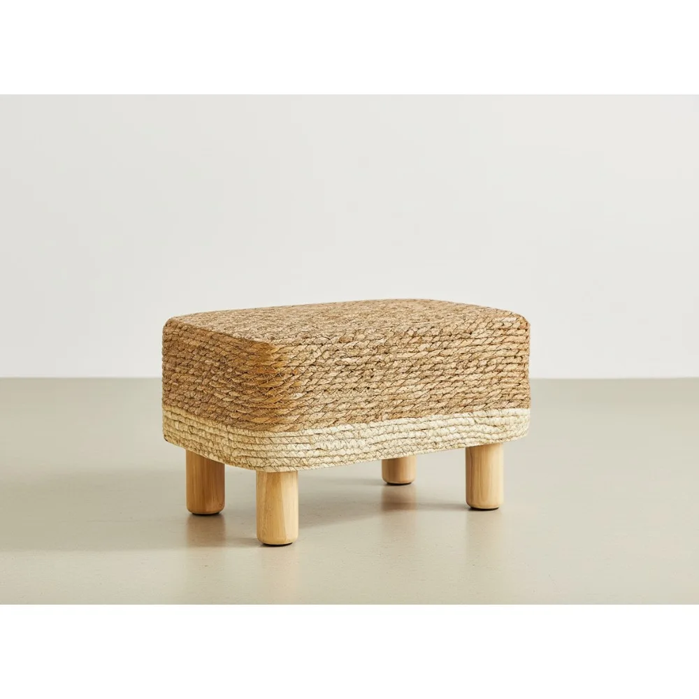 

Natural Seagrass Foot Stool Ottoman Hand Woven Rectangular Footrest Multifunctional Living Room Bedroom Decor