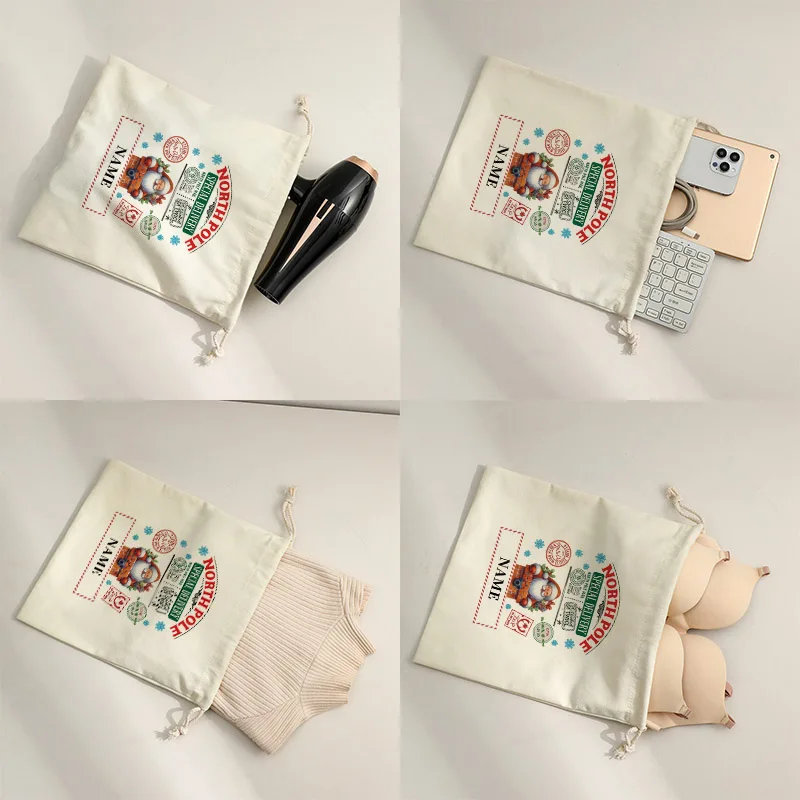 Custom Name Christmas Santa Sack North Pole Special Delivery Canvas Drawstring Gift Bag Vintage Santa Chimney Xmas Storage Pouch