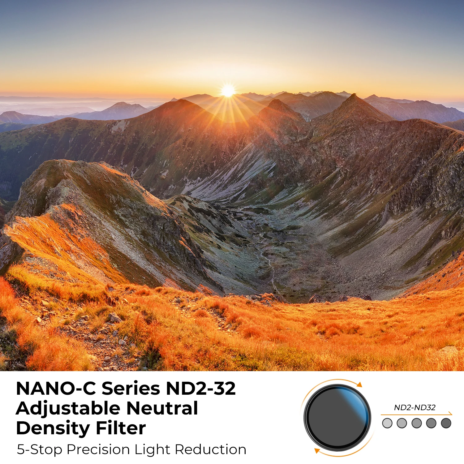 K&F CONCEPT Nano-C Variable ND2-32 Neutral Density Filter Slim HD Adjustable ND Filter，for 49mm 58mm 67mm 72mm 82mm Cameras Lens