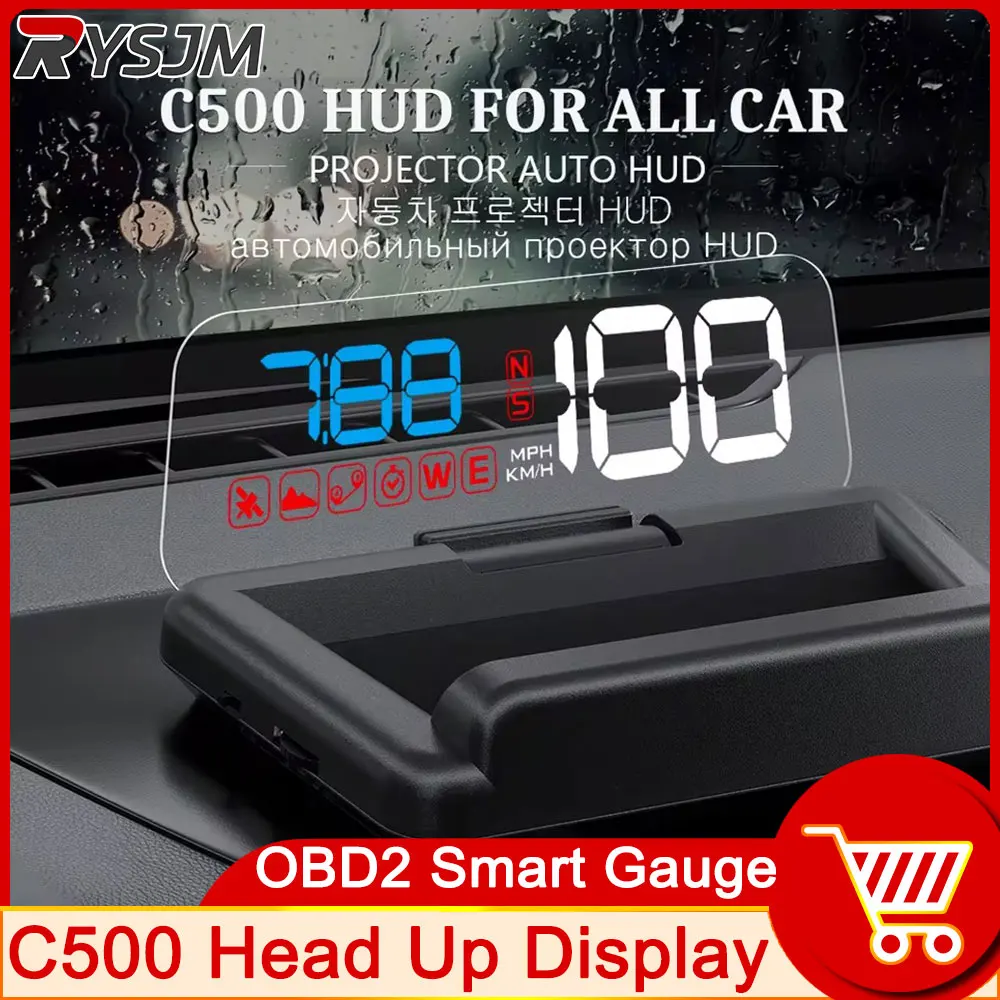 C500 Auto OBD2 HUD Head-Up Display OBD Windshield Car Speedometer Projector Digital Accessories Car Speed KM/H MPH Projector