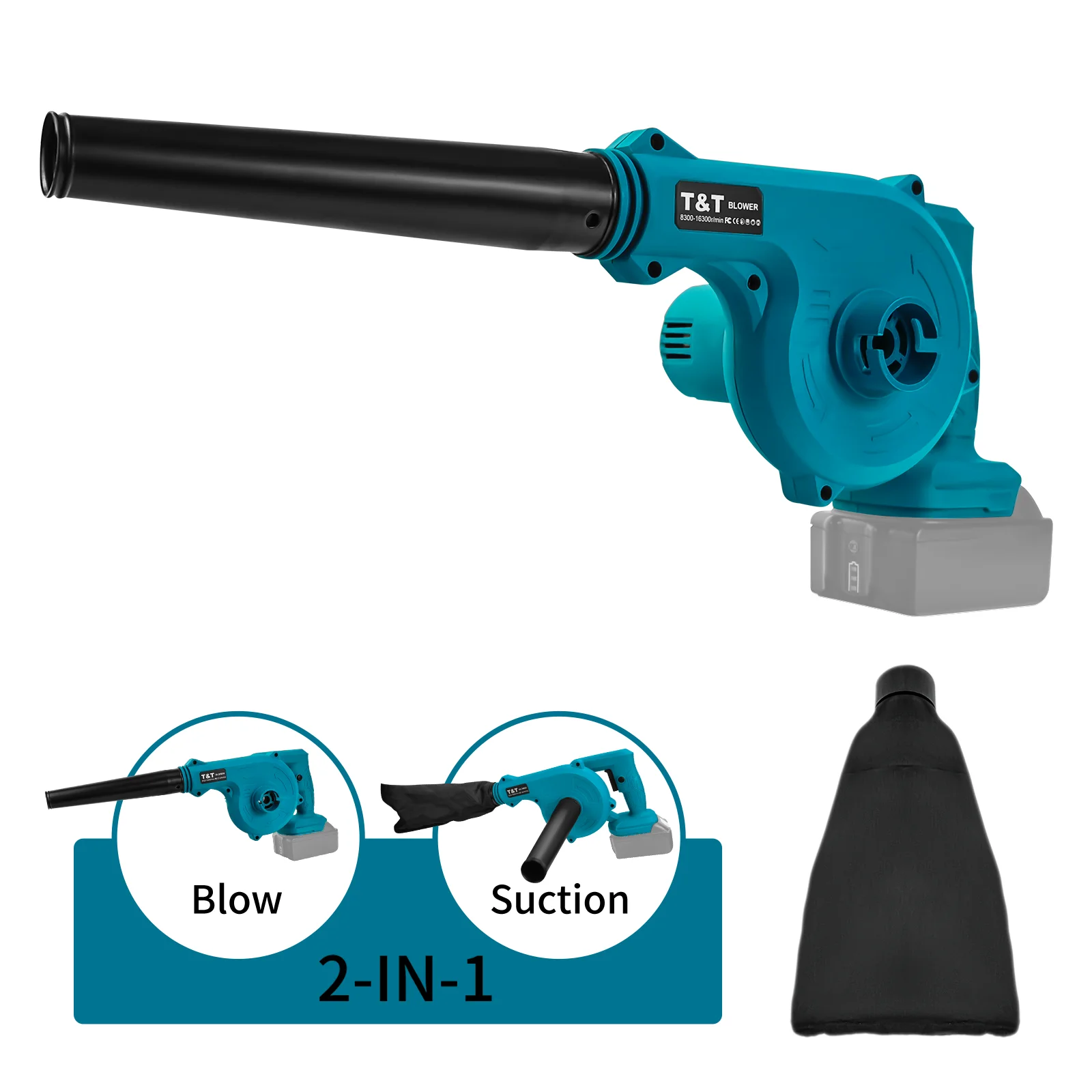 

Cordless Leaf Blower for Makita 18V Battery Jobsite Air Blower 2-in-1 Handle Electric Blower and Vacuum Cleaner (No Battery)