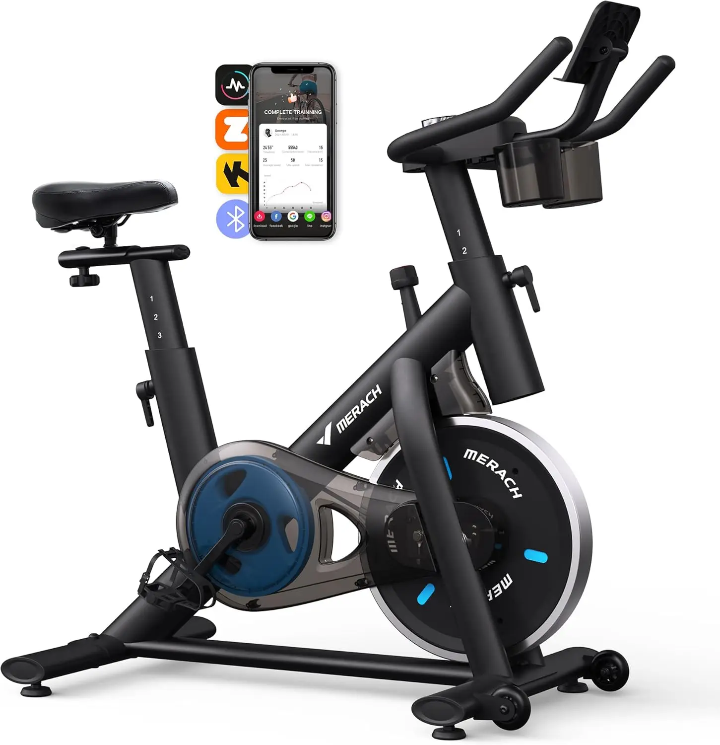 Exercise Bike, Brake Pad/Magnetic Stationary Bike with Exclusive App, Low Noise Indoor Cycling Bike with 270lbs Weight Ca