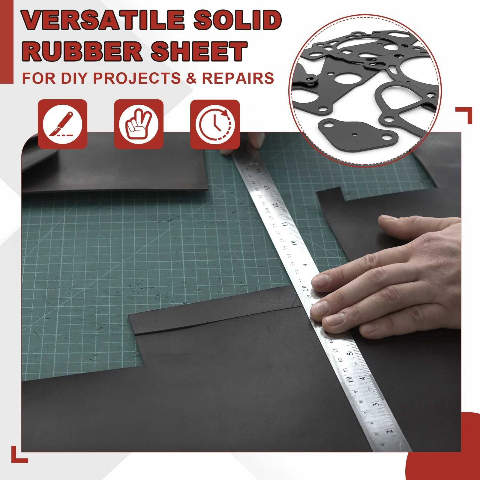 Uxcell 20.32/22.86/30.48cm Neoprene Rubber Sheet Solid Rubber Strip Roll Pad Insulation for Gasket Material Sealing Padding Mat - view 5