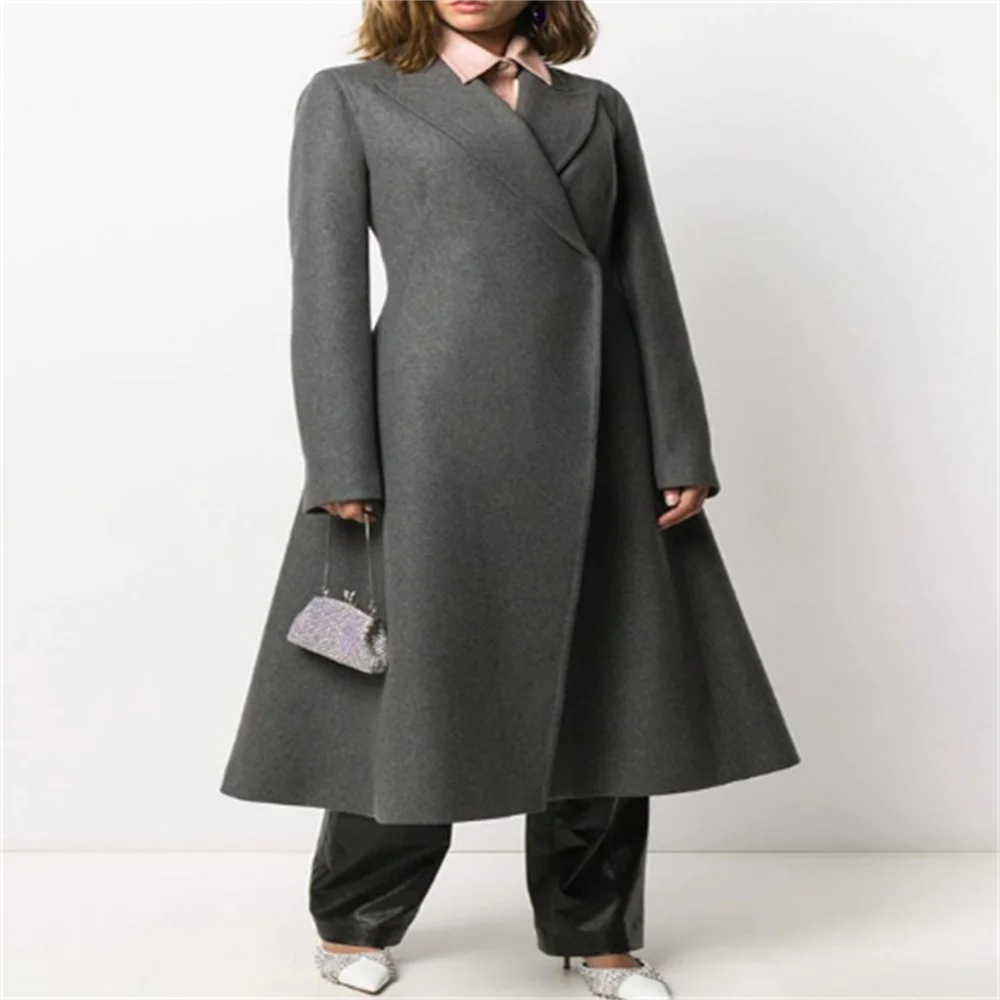 

Autumn and Winter new lapel long OL woolen coat