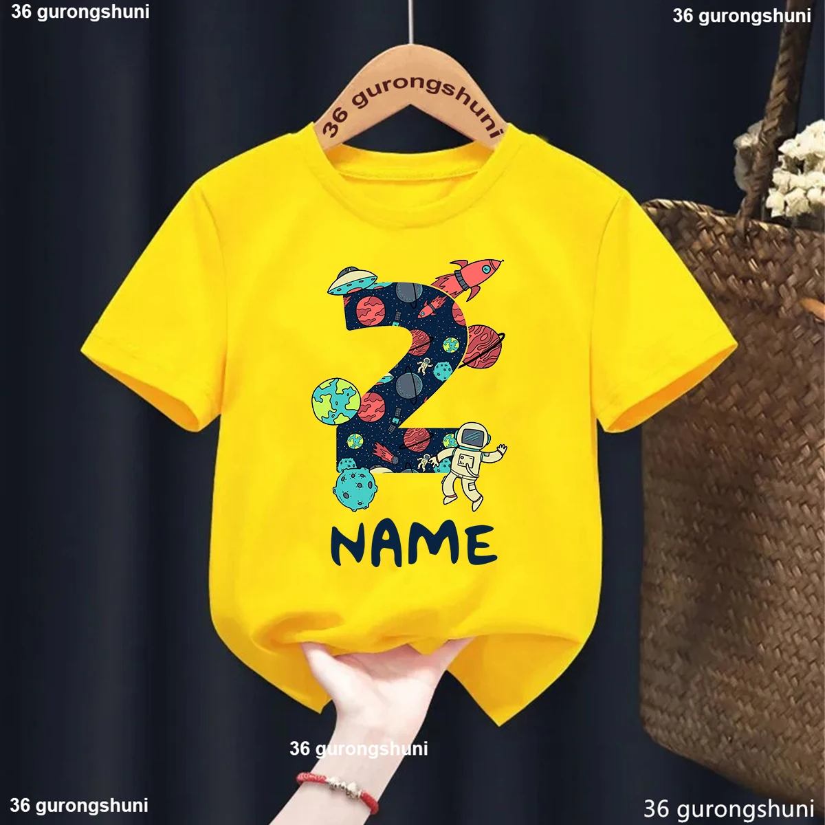 Personalized Birthday Kid Shirt Space Astronauts Number 1-9 Print T-shirt Boys Clothes Custom Name Child Shirt Kid Birthday Gift