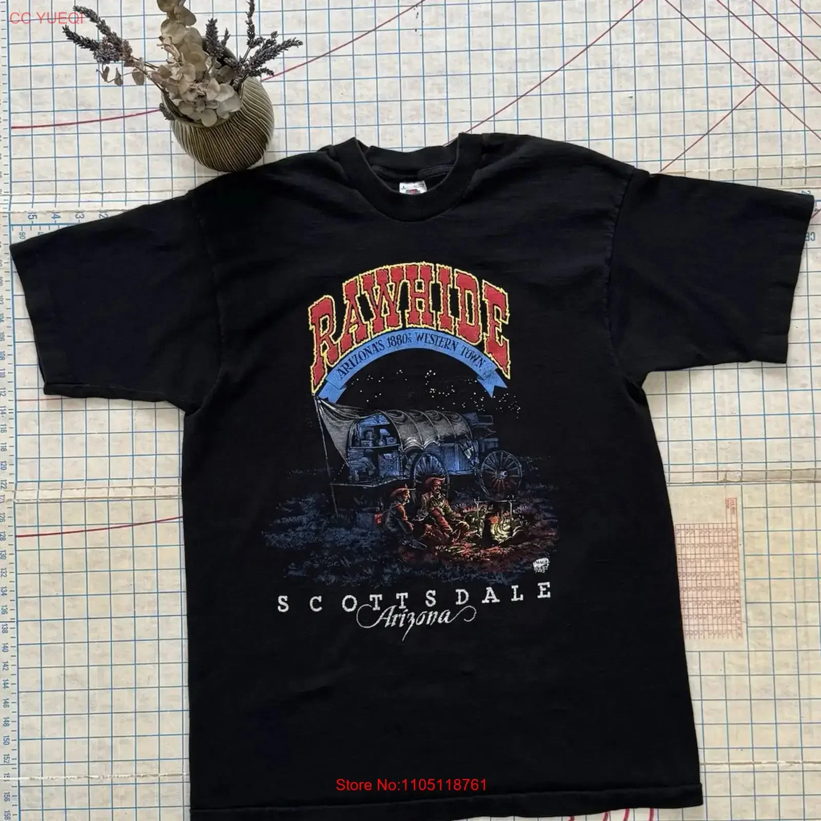 Vintage Tourist T Shirt Rawhide Scottsdale Arizona Mens Size Large Black vintage Washed Breathable Top For Everyday Wear