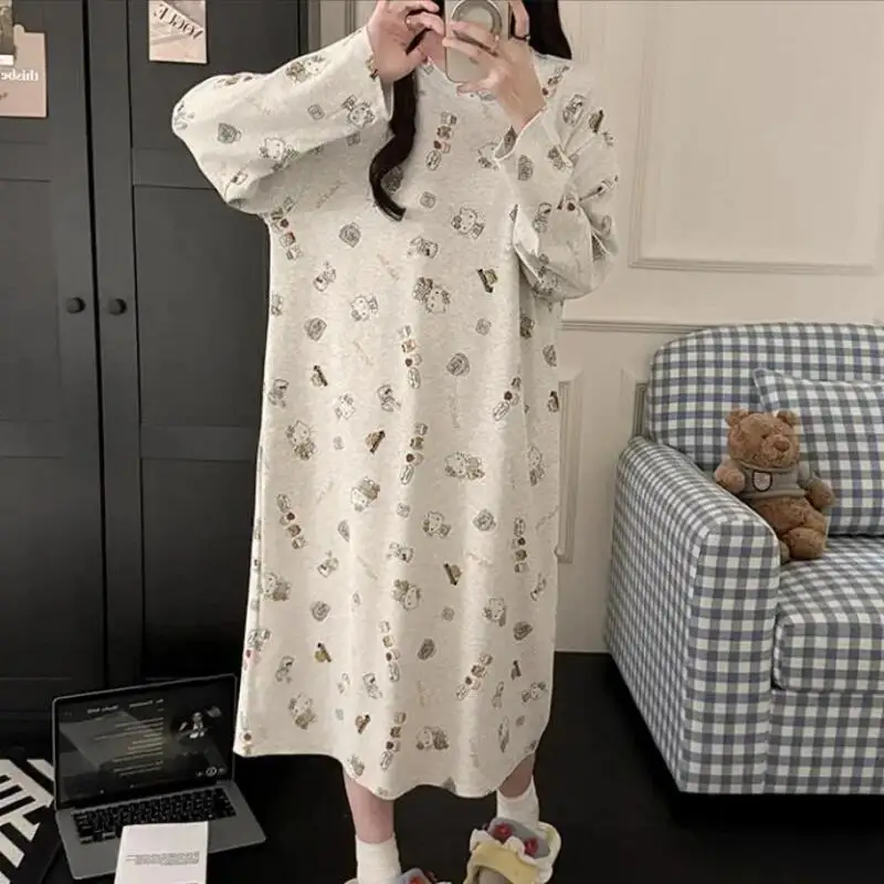 

Sanrio Hello Kitty женская ночная рубашка Kawaii мультфильм для молодых девушек осенние пижамы с длинными рукавами студенческая домашняя одежда для отдыха платье новое