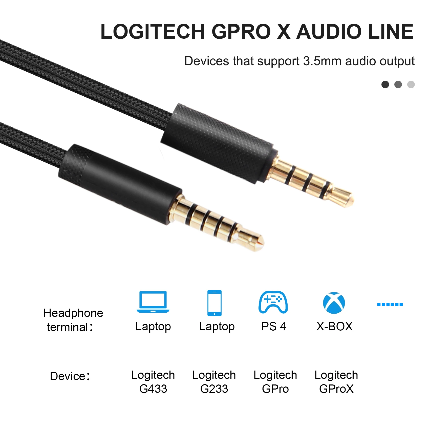 AA60 2M Headphone Cable Audio Cord Line for Logitech G Pro X G233 G433 Headset, with Volume Control