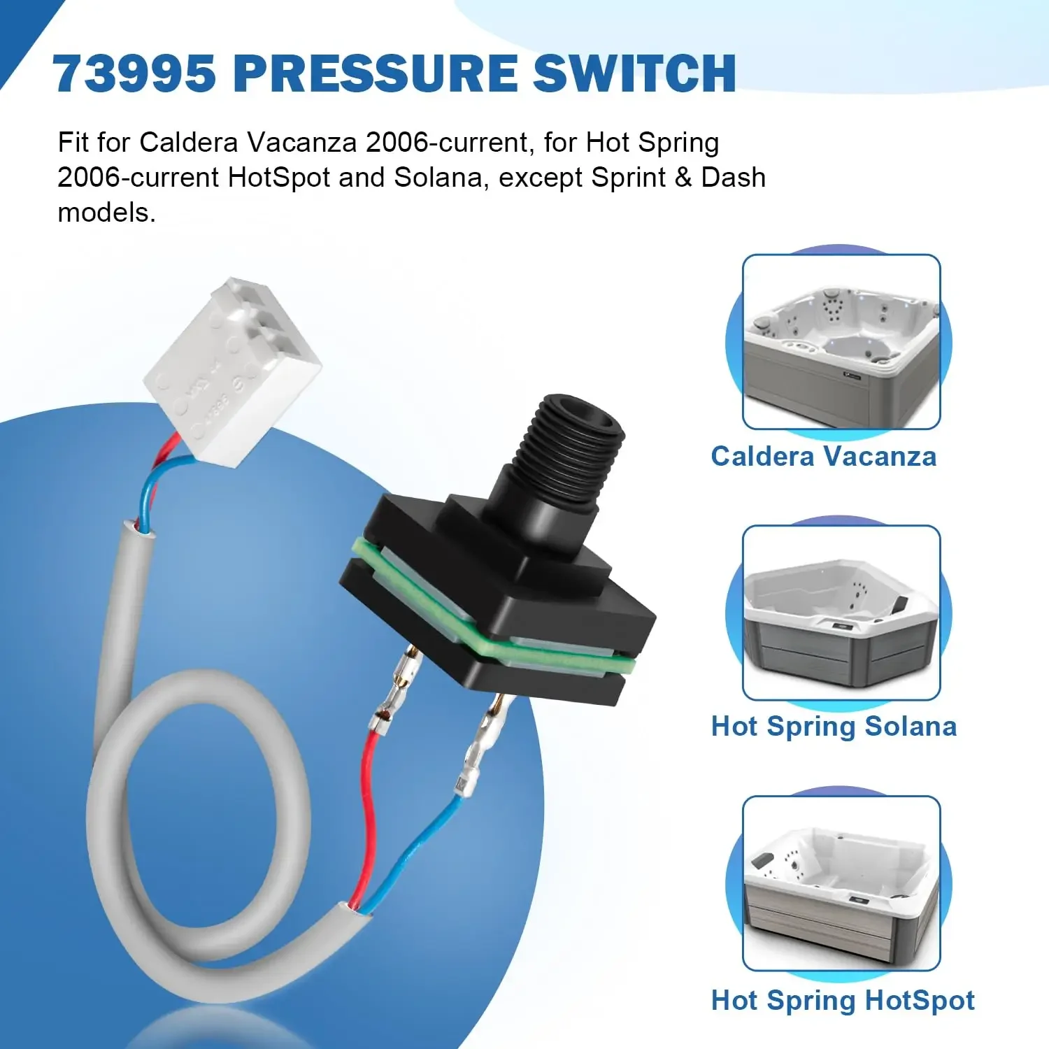 Picture 4: 73995 Pressure Switch for Caldera Vacanza, for Hot Spring Hotspot Solana(2006-current) with 1/8” MPT Standard Threads 3-Pin Plug