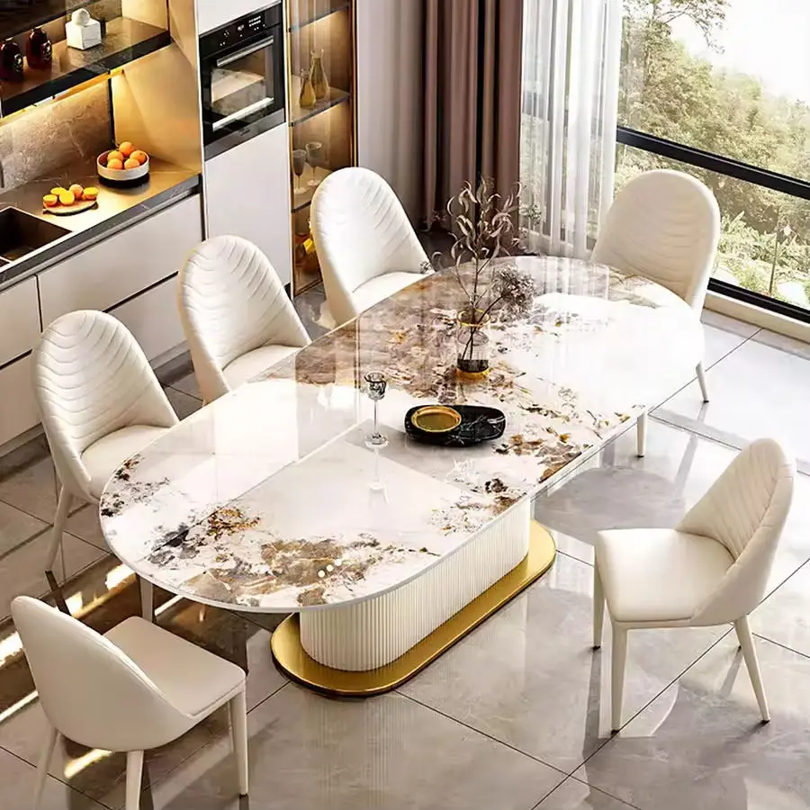 Hot Selling Modern Oval Dining Table and Chairs Marble Rectangular Modern Dining Table Set