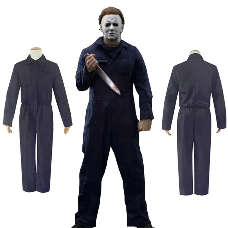 Costume Michael Myers, masque, cosplay, horreur, démon, tueur, bleu, vêtements de travail pour hommes, déguisement