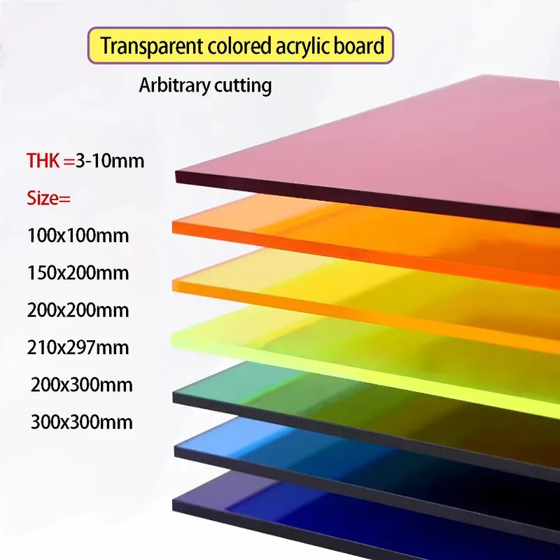 3-10mm Thick Colorful Translucent Acrylic Board Decoration DIY Material 100x100 200x200 300x300mm A4 Size Panel