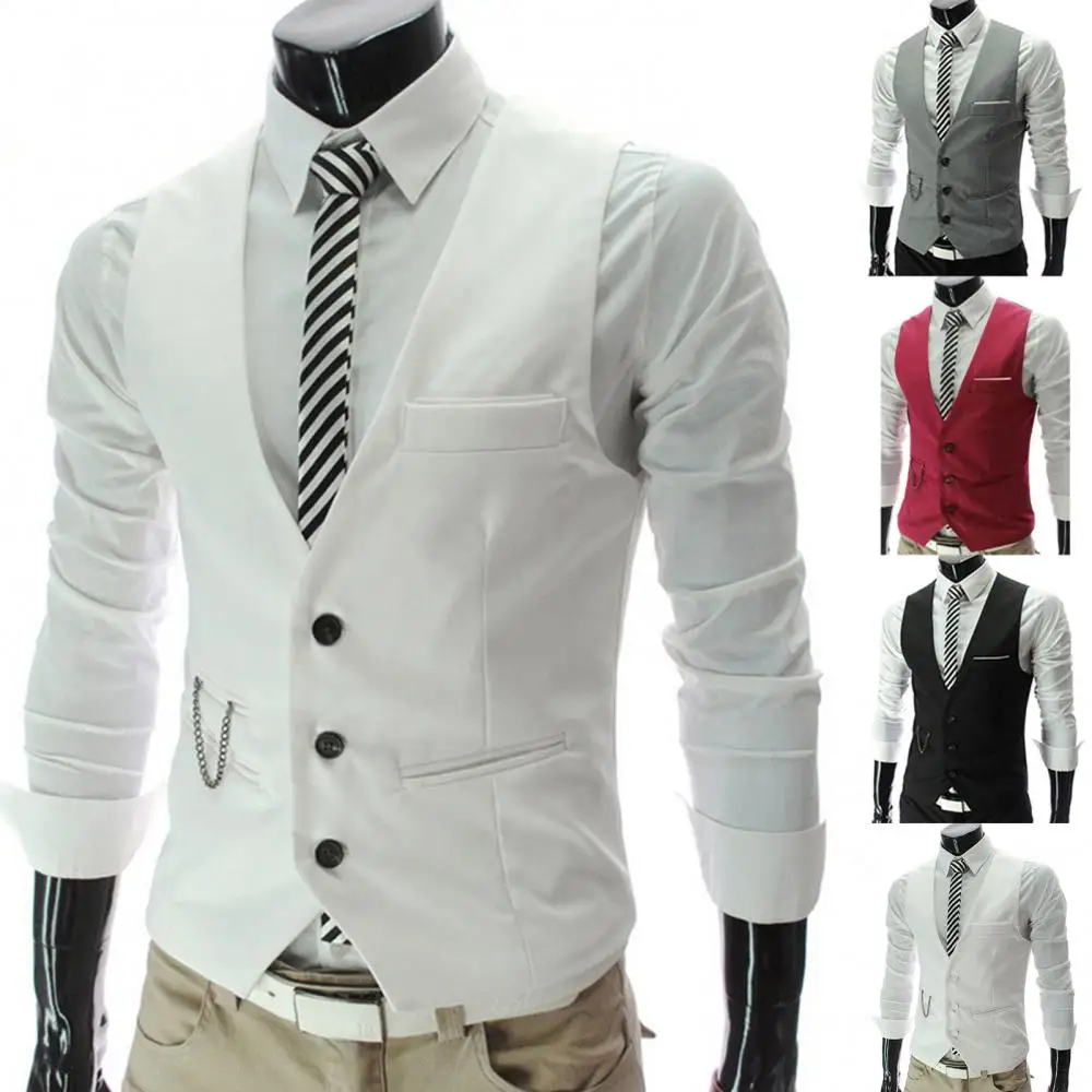 Men Blazer Waistcoat Casual Classic Suit Vest Business Formal Dress Sleeveless Jacket Vest Wedding Groom Attendant Suits Vest