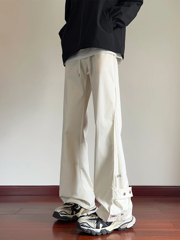 

American Sle Button Detail Loose Fit Casual Pants Men's Summer Thin Faion Brand Cool High Street Straight Leg Long Trousers