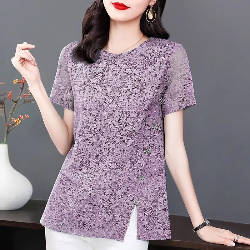 

T-Shirt Plus Size Design Sense Loose Slimming Top Lace Women's Summer New Fashion Stylish Short Sleeve
