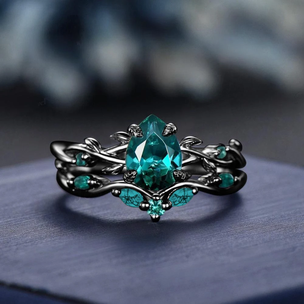 2 قطعة/المجموعة الأزياء الذهب الأسود اللون الأخضر حجر الراين الزركون خواتم للنساء كامل كريستال خواتم الزفاف المشاركة مجوهرات هدايا #3