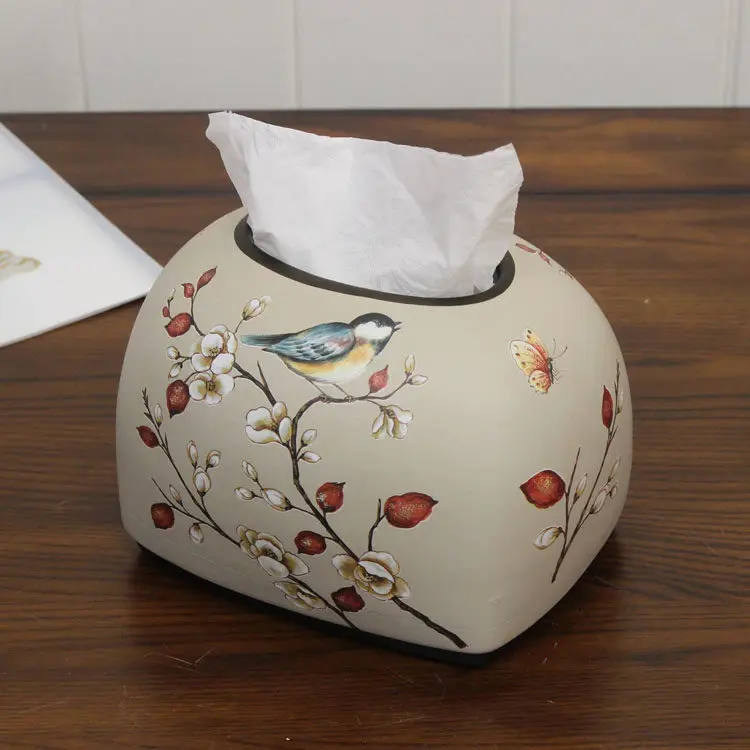 American Countryside Ceramic Tissue Box Holder, European Vintage Napkin Dispenser for Living Room Table Desk, Handcrafted Decor