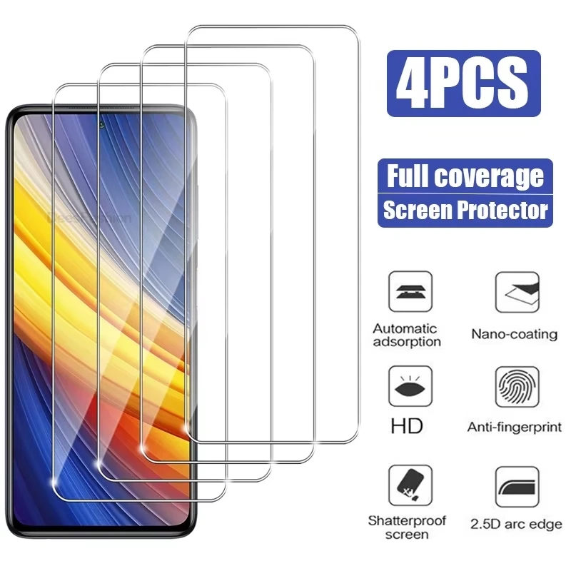 1-4PCS HD Tempered Glass For Poco M7 M6 F7 F6 F5 M5 Pro 5G Screen Protector Poco X7 X6 X5 Pro X3 NFC C65 C51 Protective Glass