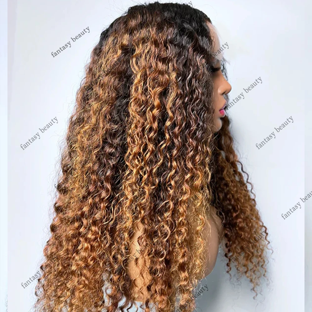 Popular Human Hair Upart Wigs Ombre Kinky Curly Middle Part Wig For Black Women Two Tone Fashion Style