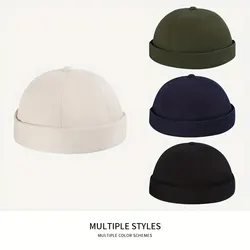 Fashion Brimless Caps Vintage Dome Hat Fashion Beanies Cotton Adjustable Unisex Men Women Hip Hop Hats Versatile Melon Skin Cap