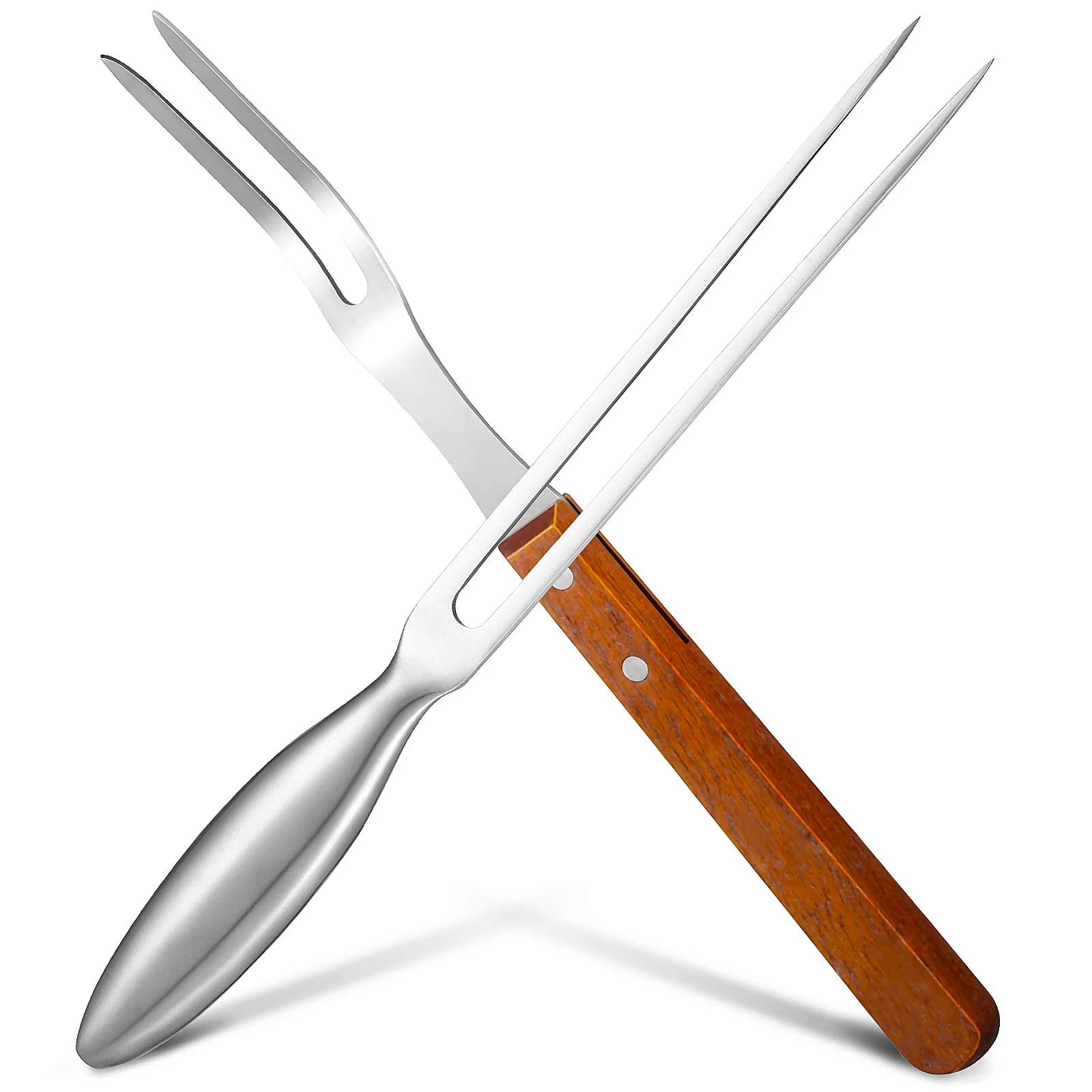 2pcs Stainless Steel Bbq Carving Wooden Handle Barbecue Tool For Grilling Roasting Serving Grilling Roasting Bbq Meat Fork