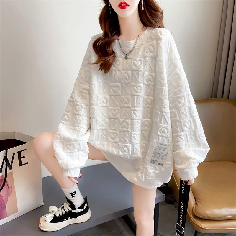 Fashion Pullovers Women Spring Autumn Trendy Loose Sweatshirt Korean Style Mid-length Oversized Pullover Long Sleeve Design Top