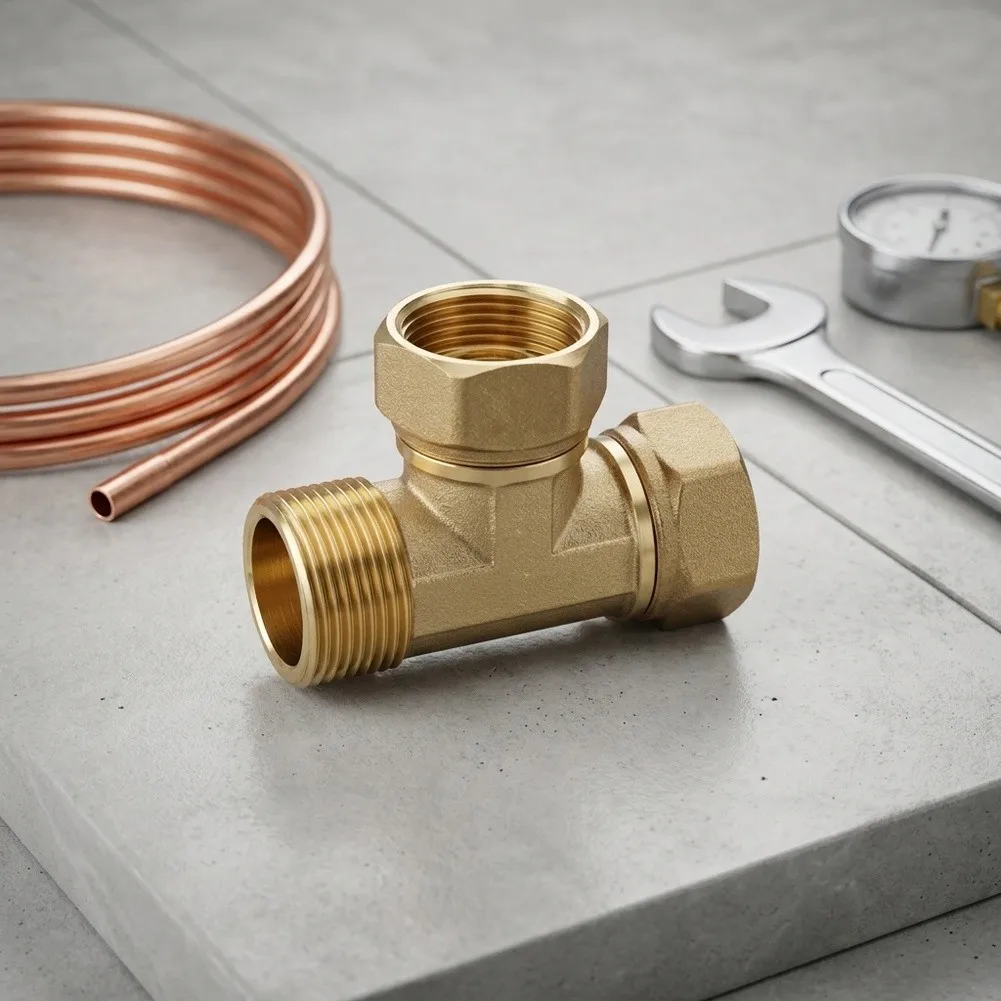 Three Way Brass Tee Fitting for Refrigeration Piping HVFor AC Copper Alloy For AC System Compatible with Standard Pipe Sizes