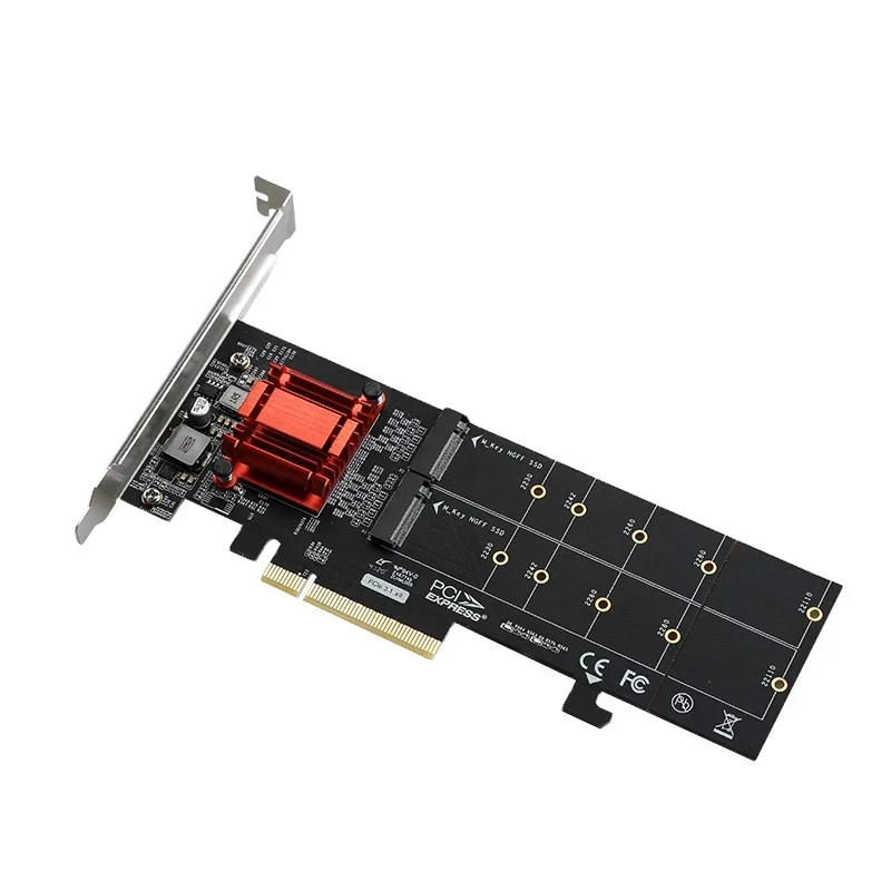 Dual M.2 PCIe SSD Adapter Card - X8 / X16 Dual NVMe M.2 SSD To PCI Express 3.0 M.2 NGFF PCIe (M-Key) Expansion Card