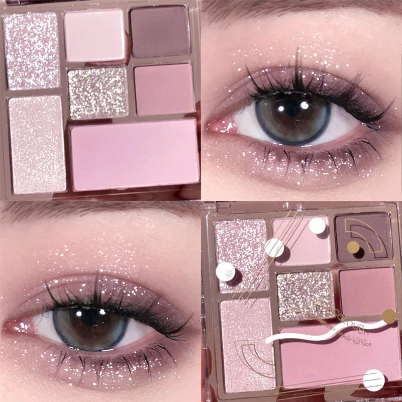 Trucco 7 colori ombretto Tangram grigio rosa terra colore Blush ombretto opaco lucido prezzo piatto cosmetici