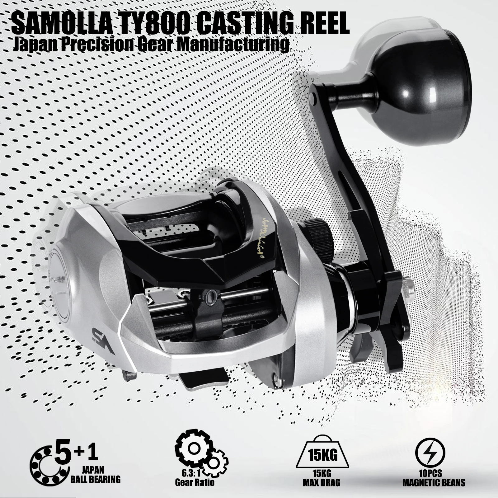 SAMOLLA-carrete de pesca Baitcasting, pesca en mar, impermeable, agua salada, arrastre de 6,3: 1, 15KG, Base de Metal