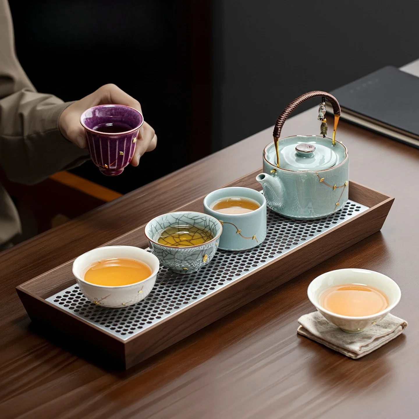 DSA Five Famous Kung Fu Tea Set Ceramic Master Teacup Gift Box Chinese Song Dynasty Aesthetic Gift