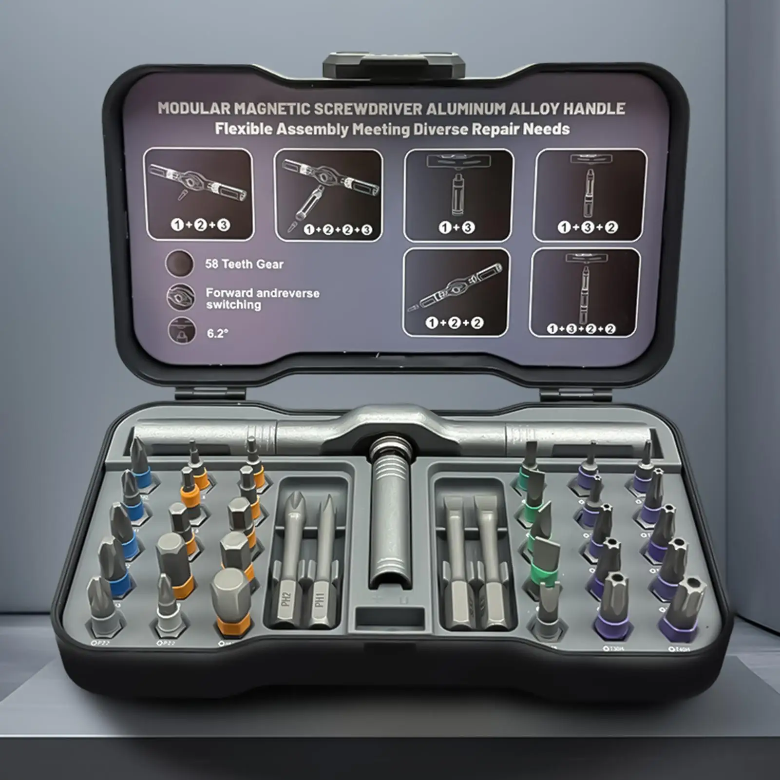 Ratcheting Screwdriver Set Multi Bit Precision Magnetic Portable Tool Ratcheting Allen Wrench Set for Watch Sunglasses Eyeglass