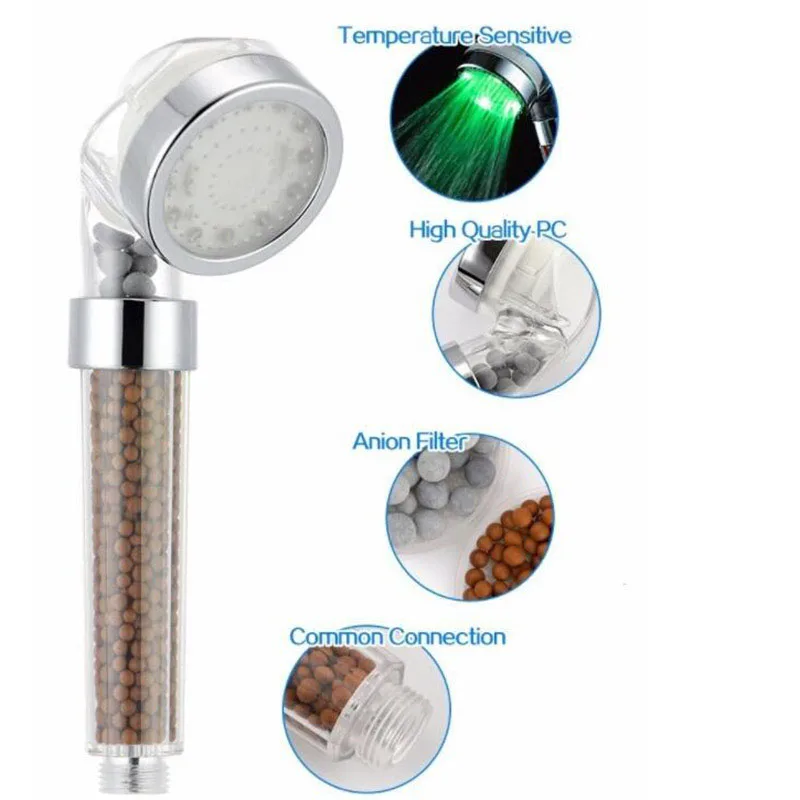 3 Color Shower head bath LED  Light Showerhead Temperature sensor High Pressure Rainfall SPA Water Saving bathroom accessories