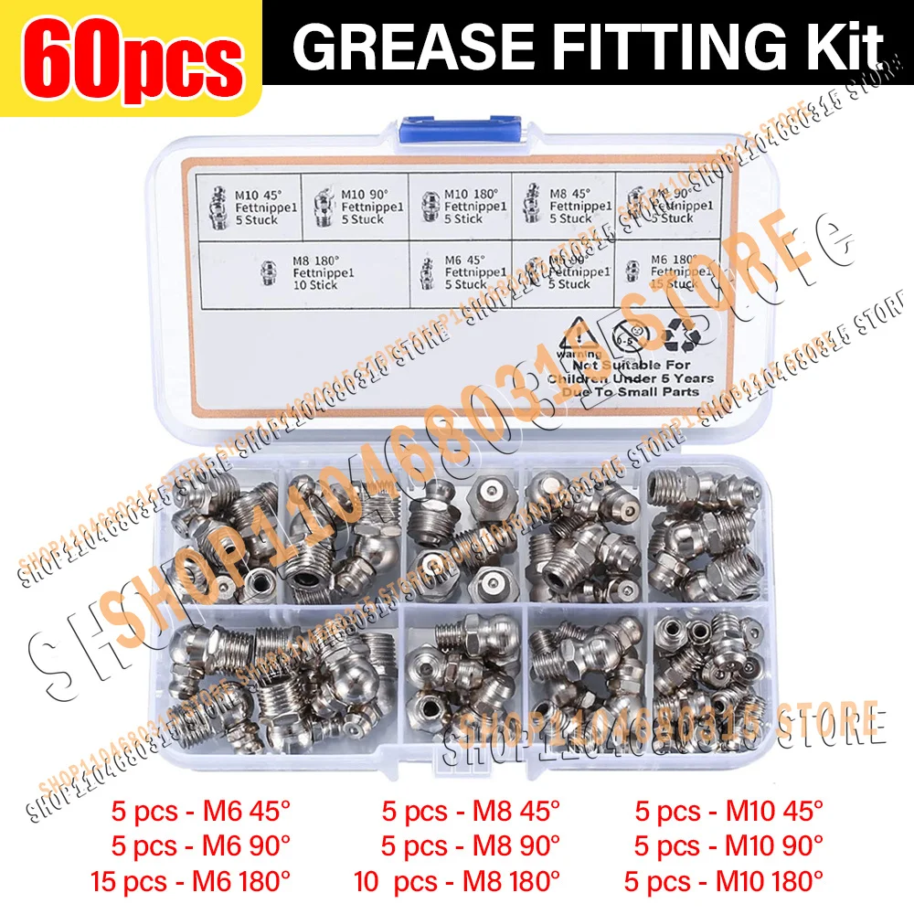 

Набор из 60 прямых и изогнутых ниппелей для смазки M6, M8, M10, соединитель для смазочного пистолета, стальной никелированный ниппель