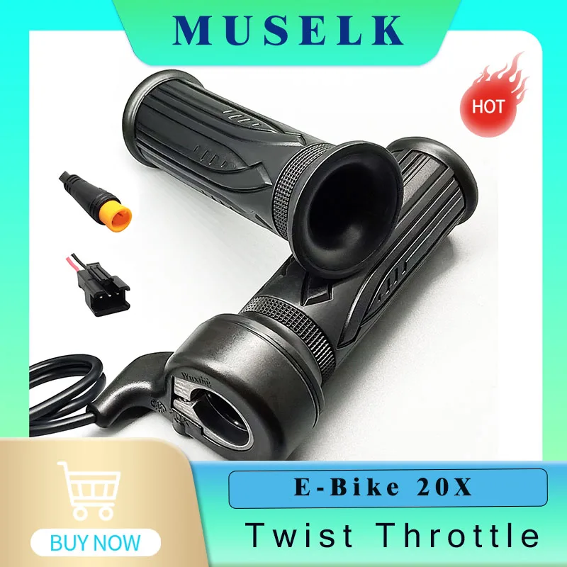 คันเร่งแบบหมุนเต็มที่ ด้านขวา 24V 36V 48V 60V 72V พร้อมหัวต่อแบบกันน้ำ/SM 3 ขา เหมาะสำหรับจักรยานไฟฟ้า