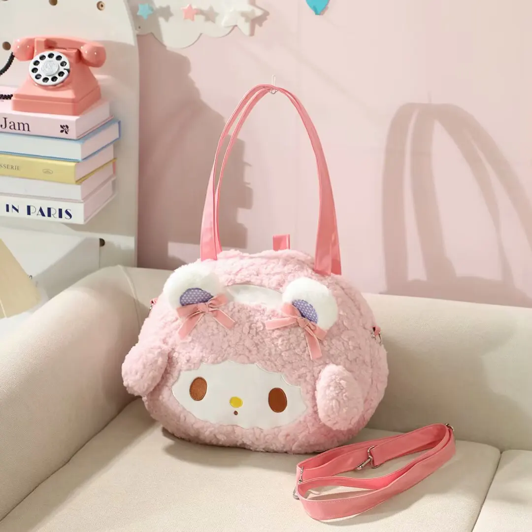 Sanrio Cinnamoroll กระเป๋าสะพายกระเป๋าถืออเนกประสงค์ Kawaii กระเป๋าเป้สะพายหลัง Messenger กระเป๋า Plush My Melody หวานเปียโน Lolita กระเป๋า