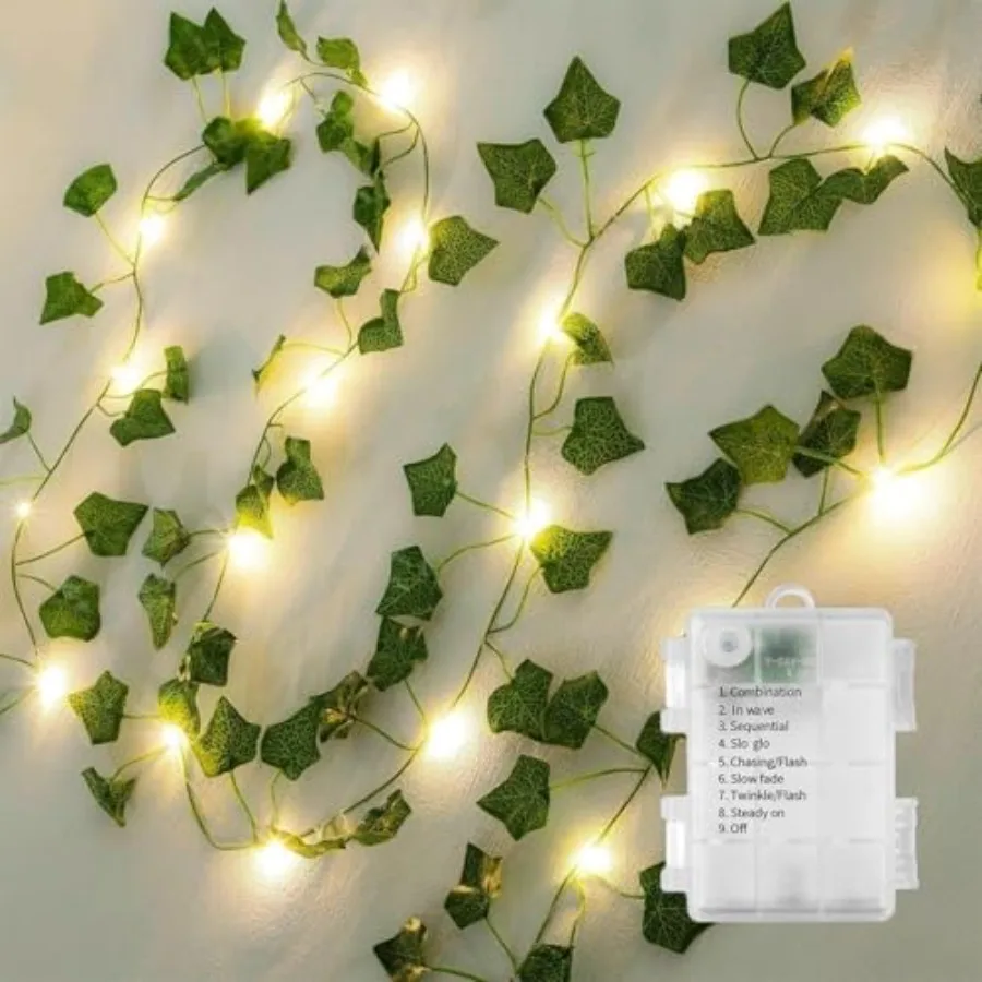 Vine with Fairy Lights, 33Feet 100 LEDs Vine Lights Battery Operated Indoor String Lights, Artifical Garland Leaf Fairy Light W