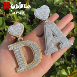 Bubble Letter Iced Out Initial Necklace for Women Prong Setting Pendant Real Gold Plated Hip Hop Fashion Jewelry