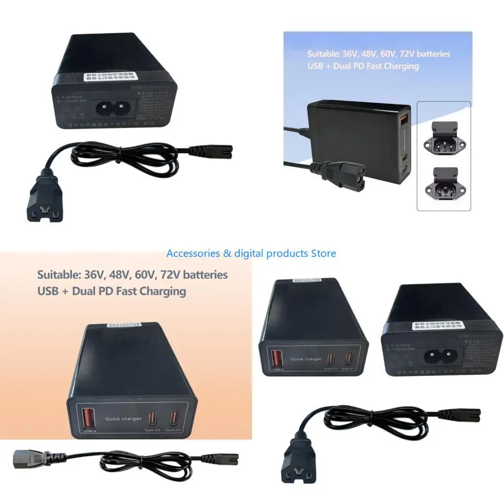 77JD Double Type C And USB Fast Charging Adapter For 36V 48V 60V 72V 84V Vehicles