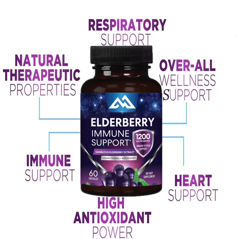 

Black elderberry Capsule Immune Support -100% Black elderberry Fruit Extract - Non GMO Gluten Free, Natural Vegetarian