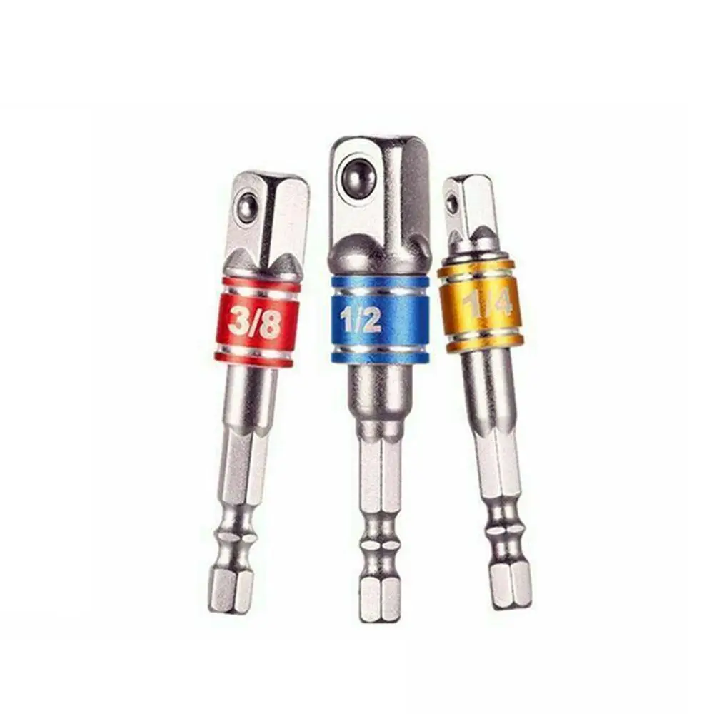 Juego de adaptadores de enchufe de 3 piezas y 65mm, vástago hexagonal a 1/4 ", 3/8", 1/2 ", juego de brocas de extensión para herramientas eléctricas