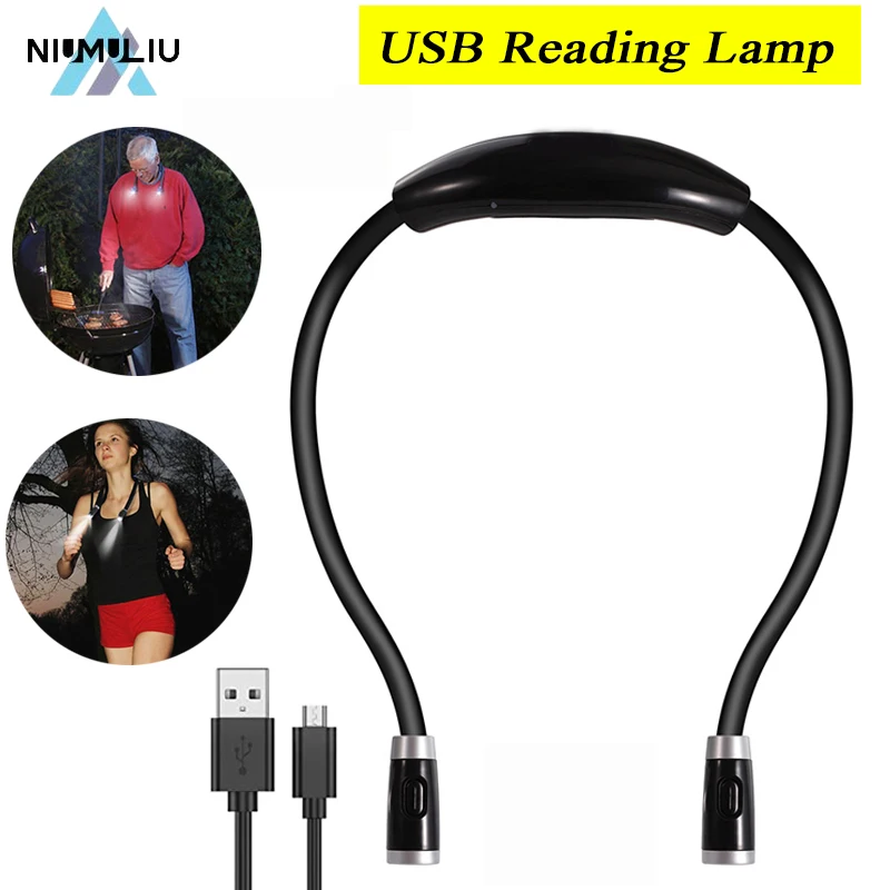 F2 USB Reading Lamp Night Light Neck Book Light Rechargeable HandsFree Durable LED for Knitting Camping Repairing Work Lighting