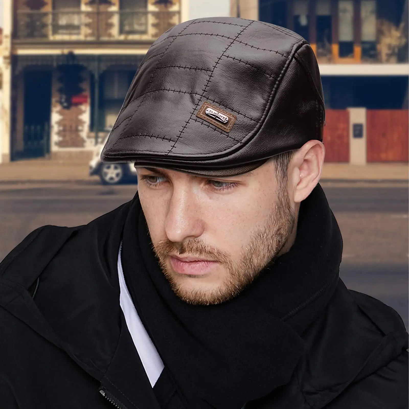 Retro Leather  Cap Men Berets Duckbill Visor Hat Winter Autumn Windproof Flat Caps England Hat Men Peaked Painter Caps