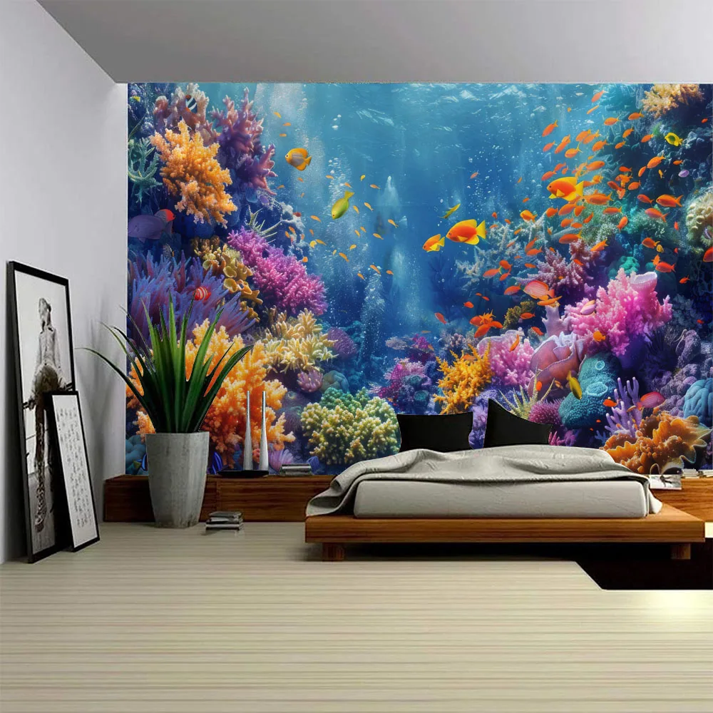 Underwater Biological Kids Room Tapestry Wall Art Decor for Bedrooms Living Rooms Home Decor - Colorful Marine Life Design